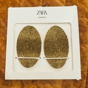 Zara Metallic Gold Oval Earrings